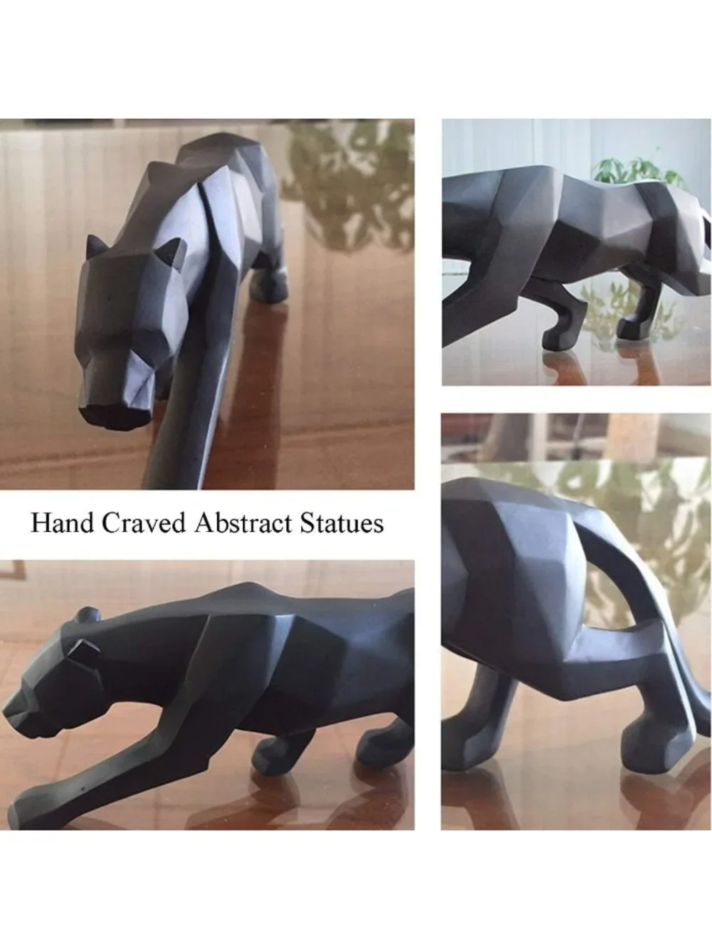 Abstract Leopard Panther Sculpture - Hand-Carved Resin Animal Decor for Modern